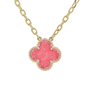 9ct Yellow Gold Rhodolite Four Leaf Clover Pendant