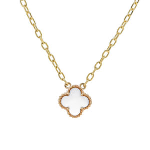 9ct Yellow Gold Small White MOP Four Leaf Clover Pendant
