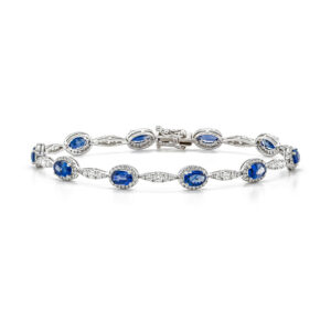 18ct White Gold Oval Sapphire and Diamond Cluster Fancy Bracelet