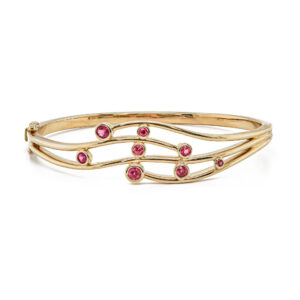 9ct Yellow Gold Ruby Wavy Bangle