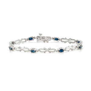 9ct White Gold Sapphire and Diamond Bow Link Bracelet