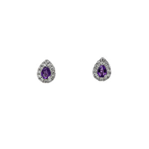 9ct White Gold Pear Shaped Amethyst and Diamond Cluster Stud Earrings
