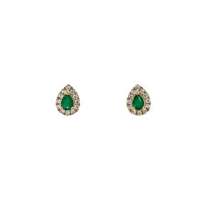 9ct Yellow Gold Pear Shaped Emerald .30ct and Diamond .16cts Cluster Stud Earrings