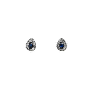 9ct White Gold Pear Shaped Sapphire .45ct and Diamond .16cts Cluster Stud Earrings