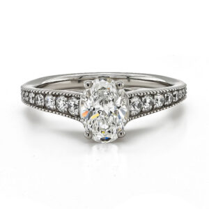 Platinum Oval Diamond 1.03cts with Tapered Diamond Shoulders .30cts Engagement Ring