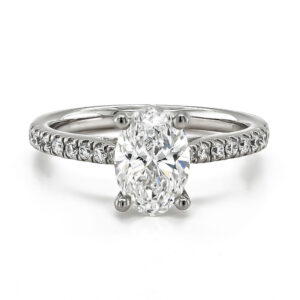 Platinum Lab Grown Oval Ring with Lab Grown Diamond Shoulders Total 1.74cts