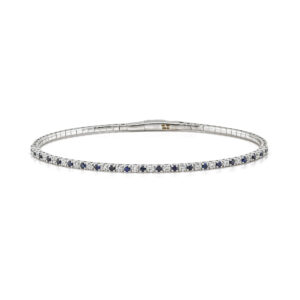 18ct White Gold Sapphire .61cts and Diamond .51cts Slim Claw Set Bangle
