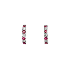 18ct White Gold Ruby .71cts and Diamond .40cts Claw set Hinged Hoops