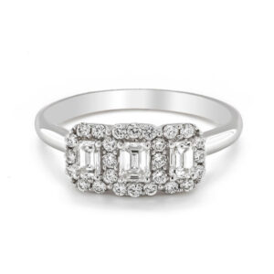 Platinum Three Stone Emerald Cut Diamond Cluster Ring .81cts