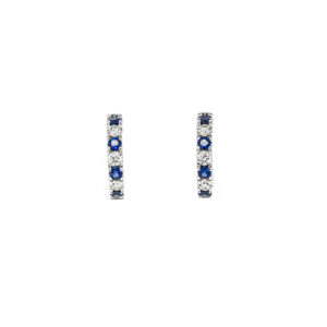 18ct White Gold Sapphire and Diamond Slim Claw Set Hoop Earrings