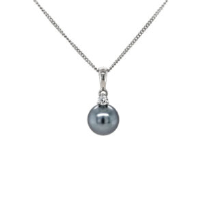 18ct White Gold Diamond and 8-9mm Tahitian Pearl Pendant
