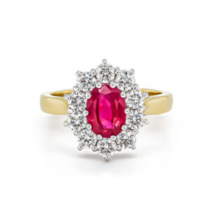 18ct Yellow & White Gold Oval Ruby and Diamond Cluster Ring
