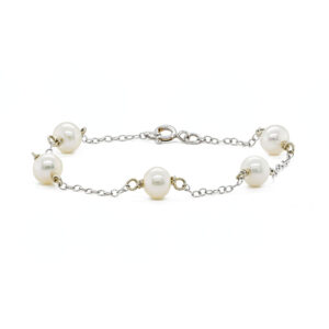 9ct White Gold Cultured River 7mm Pearl and Trace Chain Bracelet
