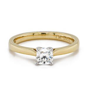 18ct Yellow And White Gold Cushion Diamond Claw Set Ring .63cts