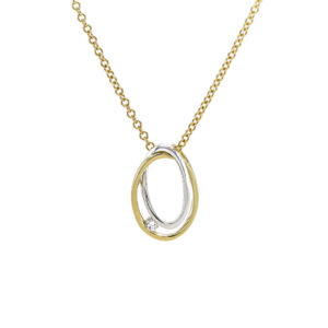 9ct Yellow & White Gold Diamond Entwined Ovals Pendant 0.07ct