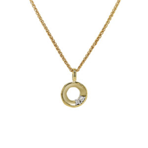 9ct Yellow Gold Diamond Satin Finished Circle Pendant 0.03ct