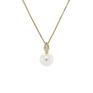 9ct Yellow Gold Diamond & Pearl Pendant 0.02ct