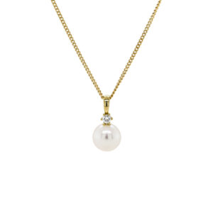 9ct Yellow Gold Diamond & Fresh Water Peal Pendant 0.07ct