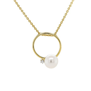 9ct Yellow Gold Diamond & Freshwater Cultured Peal Pendant 0.02ct