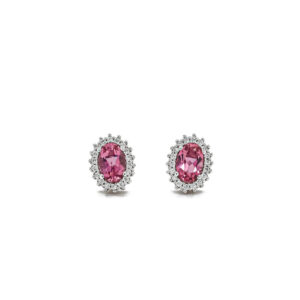 9ct White Gold Diamond & Pink Tourmaline Cluster Stud Earrings 0.14ct