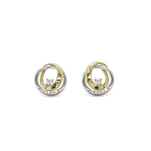 9ct Yellow & White Gold Diamond Entwined Circles Stud Earrings 0.08ct