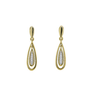 9ct Yellow Gold Diamond Long Teardrop Earrings 0.04ct