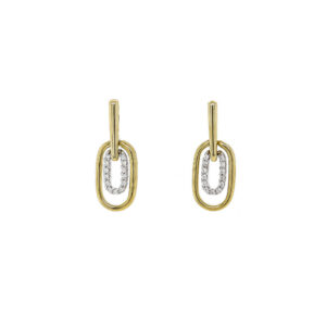 9ct Yellow Gold Diamond Double Open Oval Loop Drop Earrings 0.08ct
