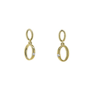 9ct Yellow Gold Brilliant Diamond Double Oval Loop Drop Earrings 0.03ct