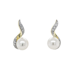 9ct Yellow Gold Diamond & Cultured Peal Earrings 0.03ct