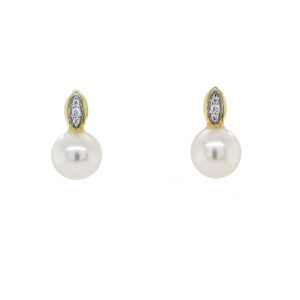 9ct Yellow Gold Diamond & Pearl Stud Earrings 0.02ct
