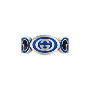 Gucci Silver and Blue Enamel Interlocking G 9mm Ring YBC753640002
