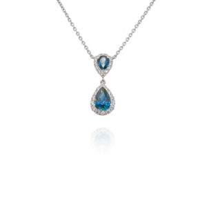 18ct White Gold Sapphire And Diamond Pear Drop Pendant