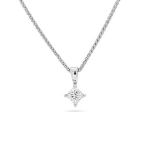 18ct White Gold 0.37ct Princess Diamond 4 Claw Pendant