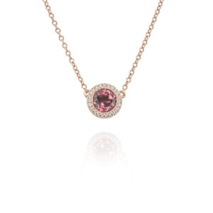 18ct Rose Gold Fancy Round Tourmaline With Diamond Halo Pendant