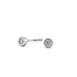 18ct White Gold Round Rub Over Diamond Studs  Earrings Total .39cts