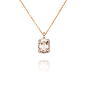 9ct Rose Gold Morganite and Diamond Cushion Shaped Pendant