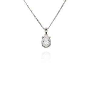 9ct White Gold Oval Diamond with Diamond Surround Necklace