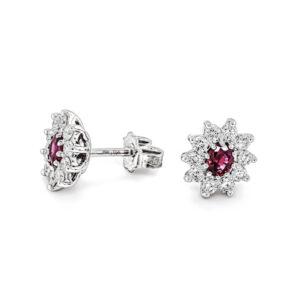 18ct White Gold Diamond .50cts & Ruby Cluster Earrings