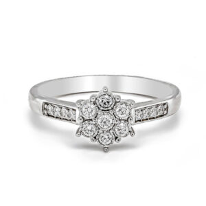 9ct White Gold Flower Cluster with Diamond Shoulders Ring .25cts