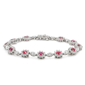 9ct White Gold Oval Ruby and Diamond Marquis Cluster Bracelet