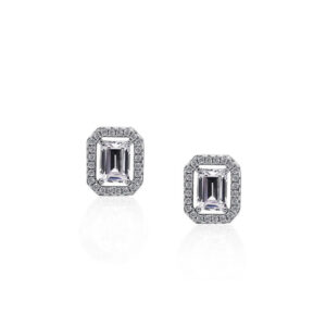 Carat Silver Eton Emerald Cut Borderset Stud Earrings - CE925W-ETON-W