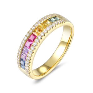 18ct Yellow Gold Multi Coloured Rainbow Sapphire and Diamond Band