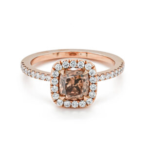 18ct Rose Gold Cushion Fancy Brown Diamond and Brilliant Cut Diamond Cluster Ring