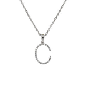 9ct White Gold Diamond Initial C Pendant