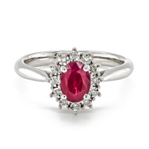 9ct White Gold Oval Ruby and Diamond Illusion Cluster Ring