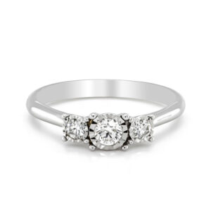 9ct White Gold Three Diamond Illusion Set Ring .26cts