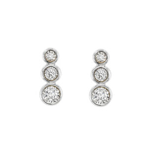 9ct White Gold Three Stone Illusion Drop Earrings .16cts