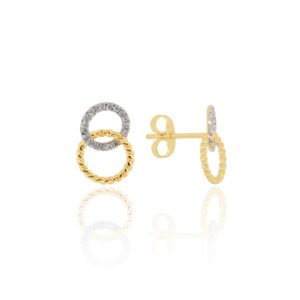 9ct Yellow and White Gold Diamond Entwined Circle Stud Earrings 8M78D