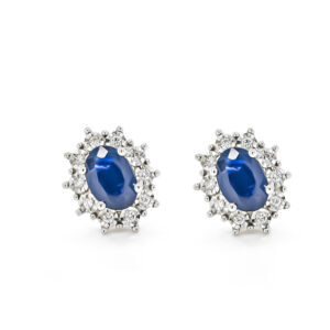 9ct White Gold 0.07ct Diamonds and Sapphire Stud Earrings