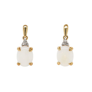 9ct Yellow Gold Opal & Brilliant Cut 0.03ct Diamond Dropper Earrings
